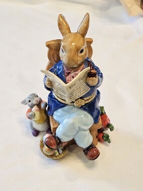 CWC Hand-Painted Ceramic Bunny Figurine in Blue and Tan - Charming Home Accent